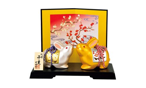 SETO TOGEISHA Gold and Silver Rabbits (Symbol 2023 figurine) — символ года 2023 золотой и серебряный кролики