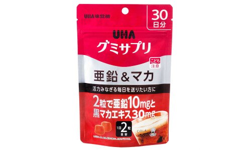 UHA Gummy Supple Zinc & Black Maca — цинк и мака, жевательные витамины со вкусом колы